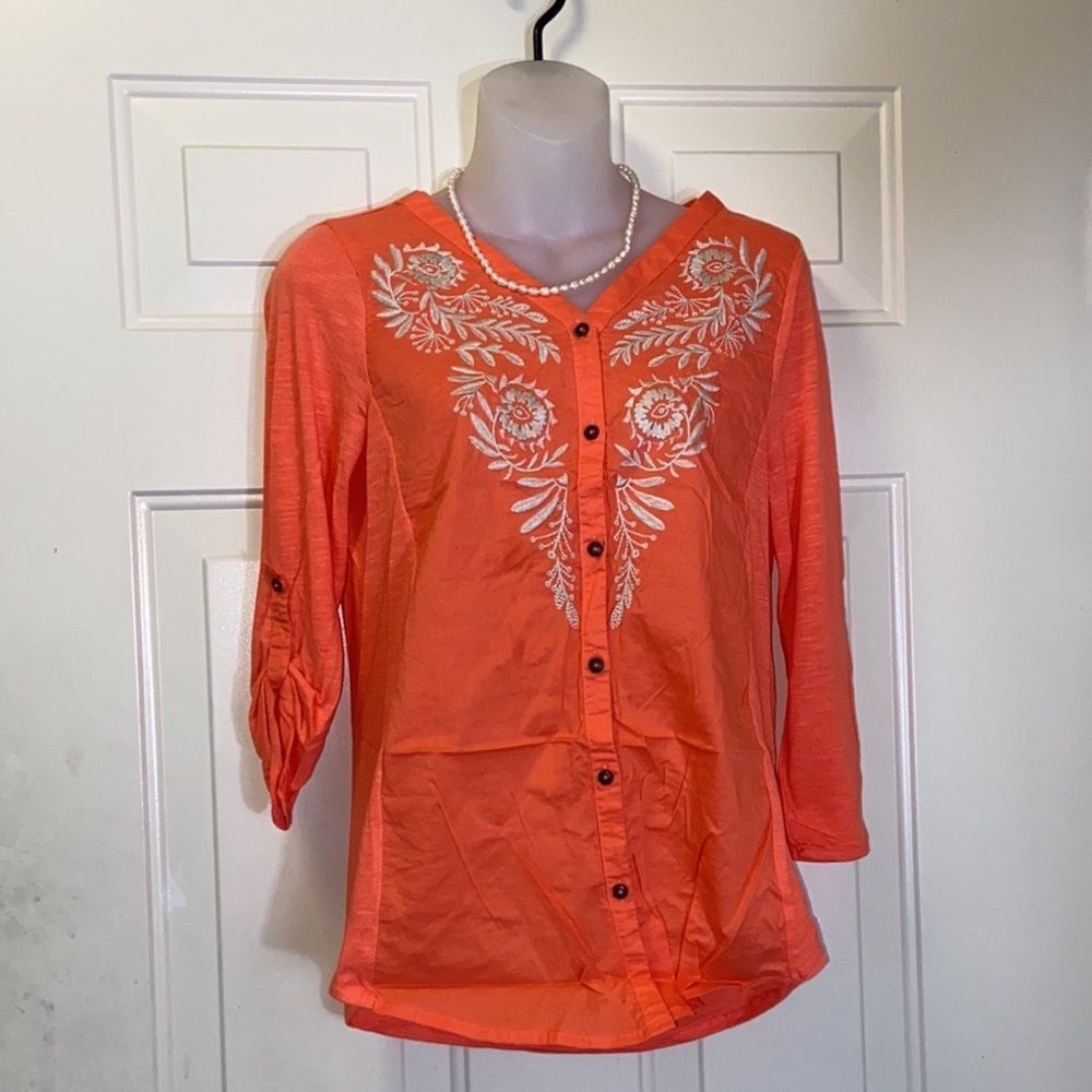 Sonoma Life Style Floral Detail Blouse Embroidery Women Blouse Size S